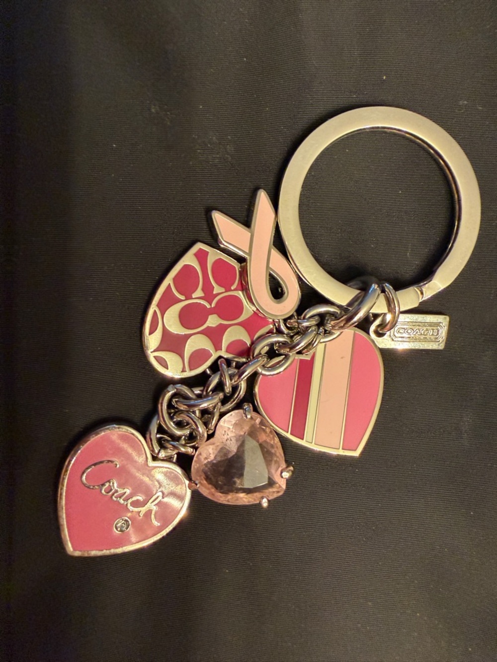 Coach nwot BCA Pink Heart Charm Key Ring purse charm  SILVERTONE